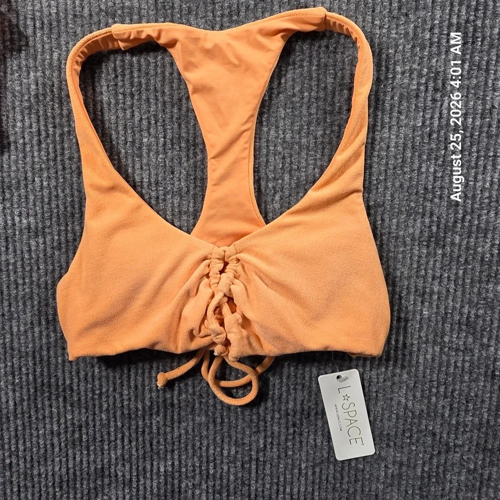 L*Space Dax Bikini Top Orange Lace Up Racerback Swimwear Medium NEW